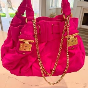 JUICY COUTURE Bright pink painted tote handbag with gold shiny hardware